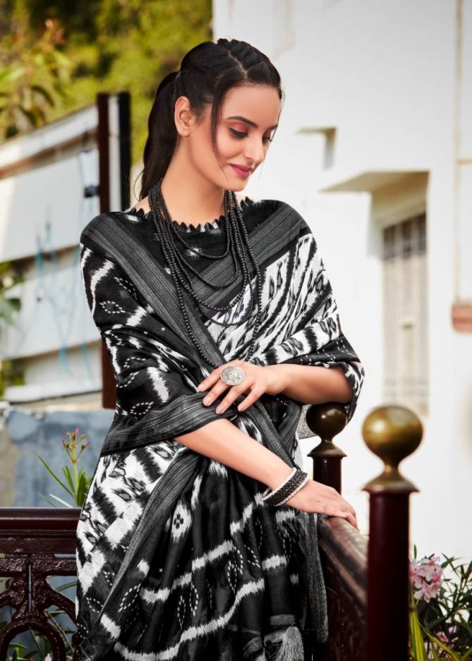 Sc Black Patola Linen Silk Wholesale Daily Wear Printed Sarees Catalog